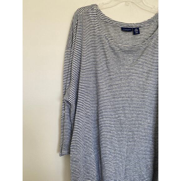 Adrienne Vittadini Blouse Womens 3X 100% Linen Minimalist Timeless Classy Stripe - Picture 3 of 8